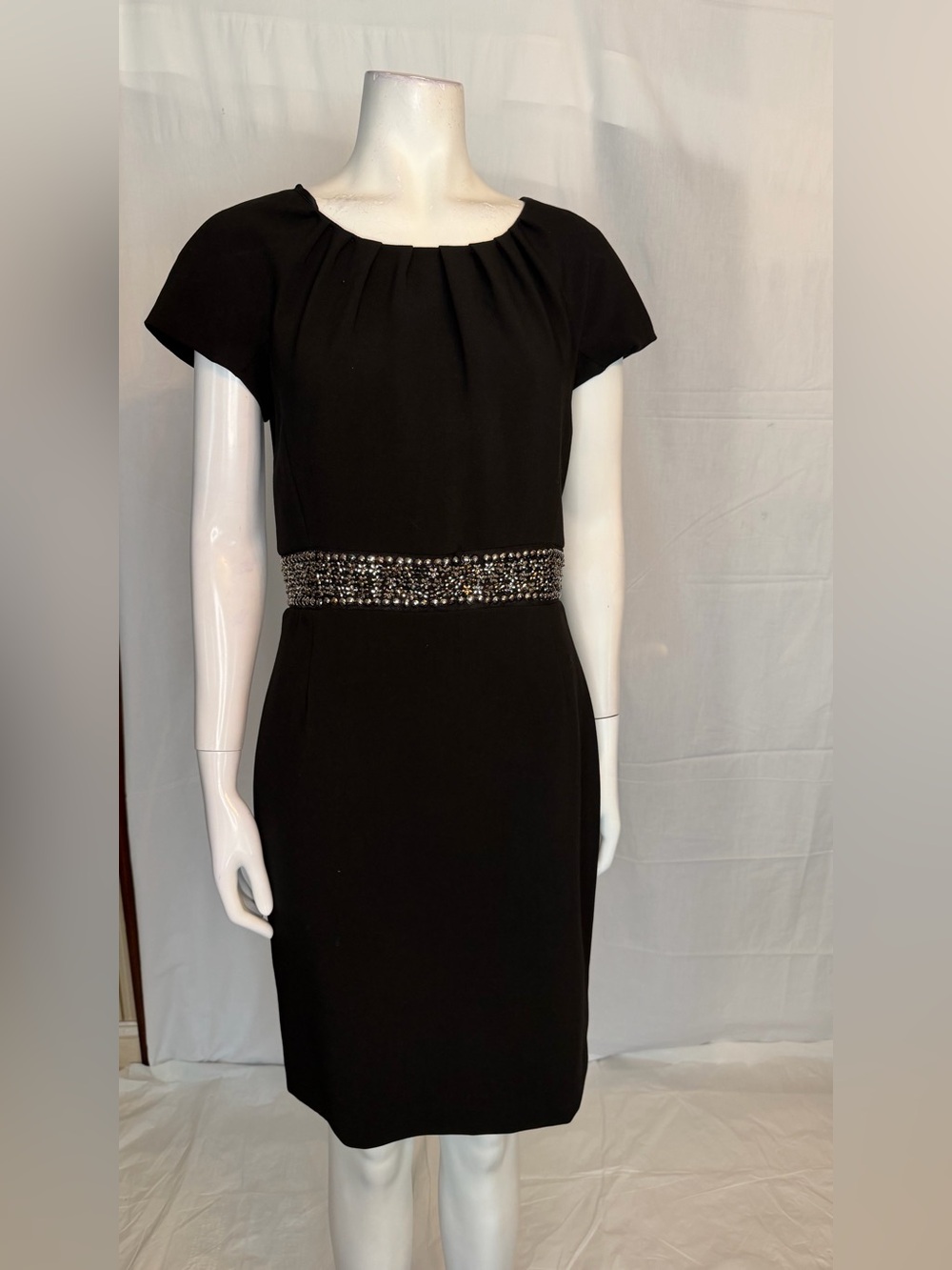 Black Midi Dress with Beaded Waistband